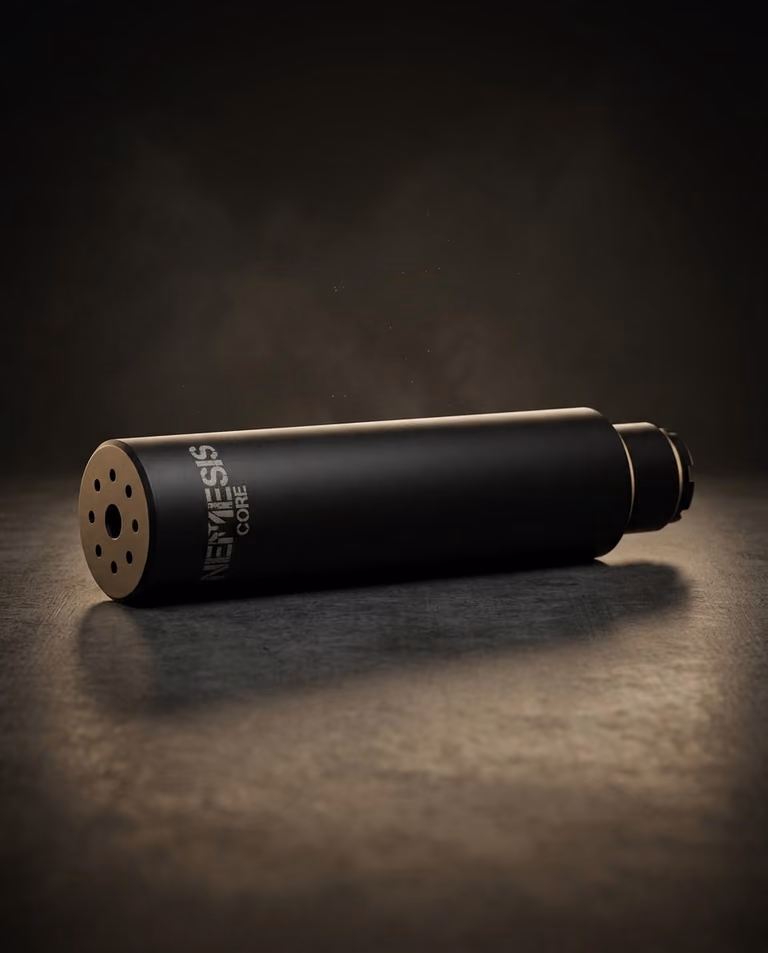 Глушник NEMESIS CORE 5.45 АК-12 байонетна версія лежить на поверхні - сталевий оксидований корпус