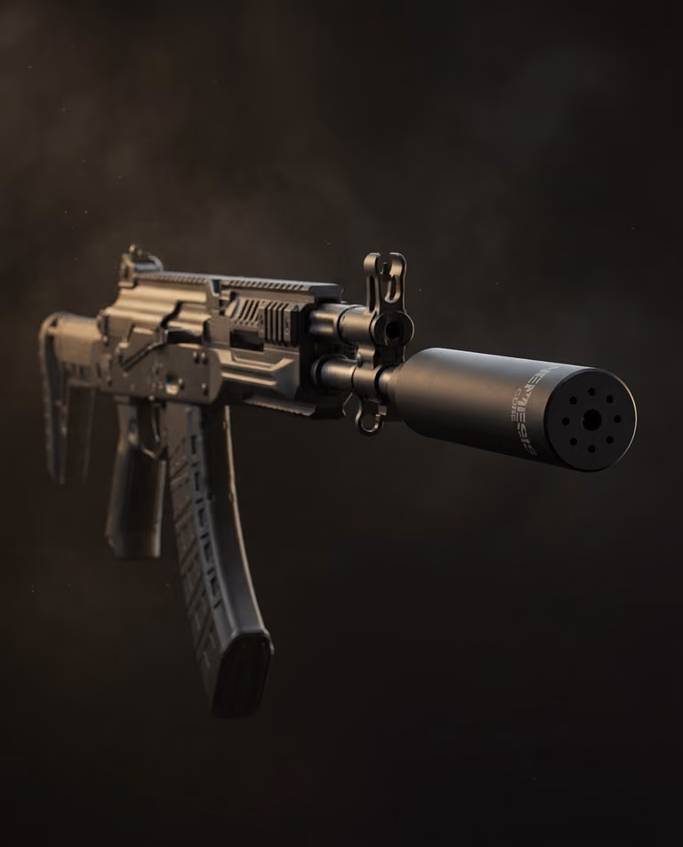 Глушник NEMESIS CORE 5.45 АК-12 встановлений на автоматі - вид збоку