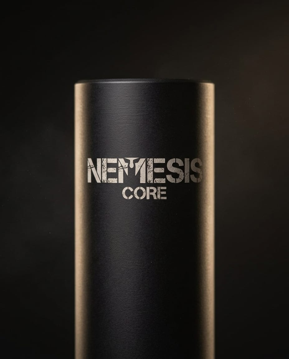 Гравіювання NEMESIS CORE на корпусі глушника 5.45 АК-12 крупним планом
