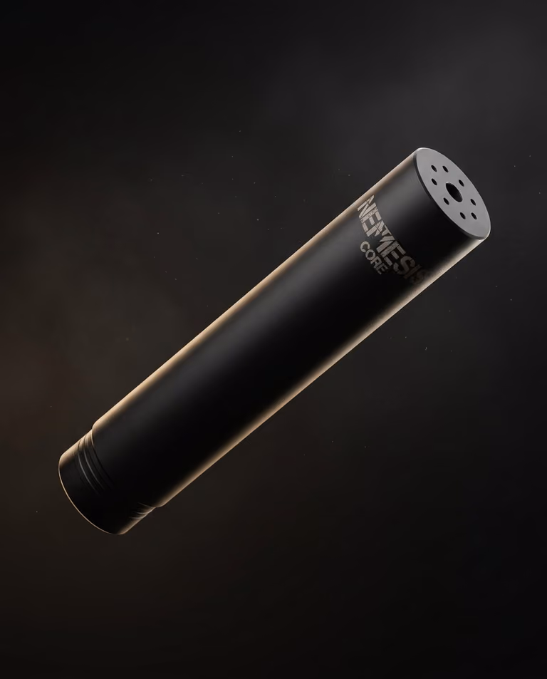 Глушник NEMESIS CORE 5.45 АК-12 з кріпленням через муфту (V2/V3) - діагональний ракурс, гравіювання NEMESIS CORE