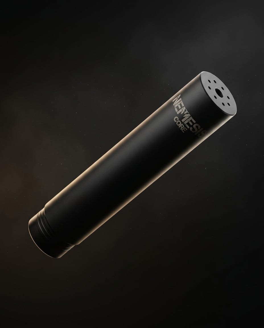 Глушник NEMESIS CORE 5.45 АК-12 з кріпленням через муфту (V2/V3) - діагональний ракурс, гравіювання NEMESIS CORE
