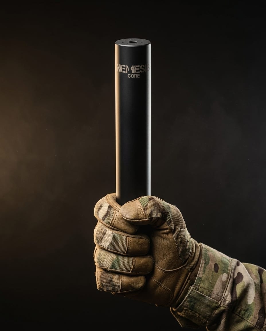 Саундмодератор NEMESIS CORE 5.45 АК-12 в тактичній рукавиці - безрізьбове кріплення через муфту