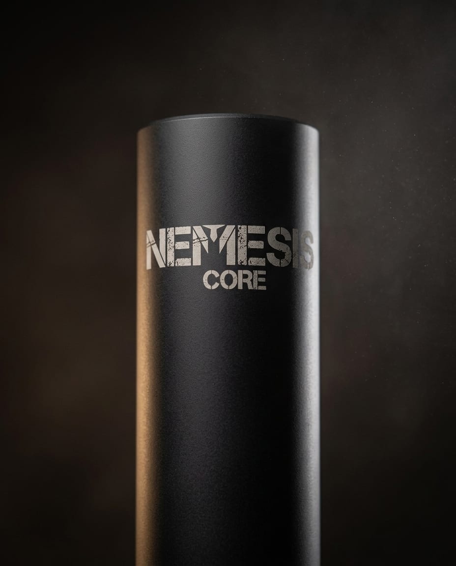 Гравіювання NEMESIS CORE на корпусі глушника 5.45 АК-12 з муфтою крупним планом