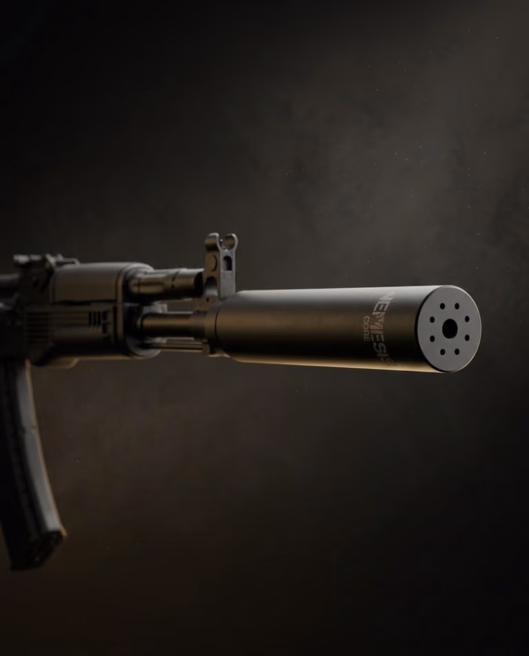 Глушник NEMESIS CORE 5.45 встановлений на АК - вид збоку