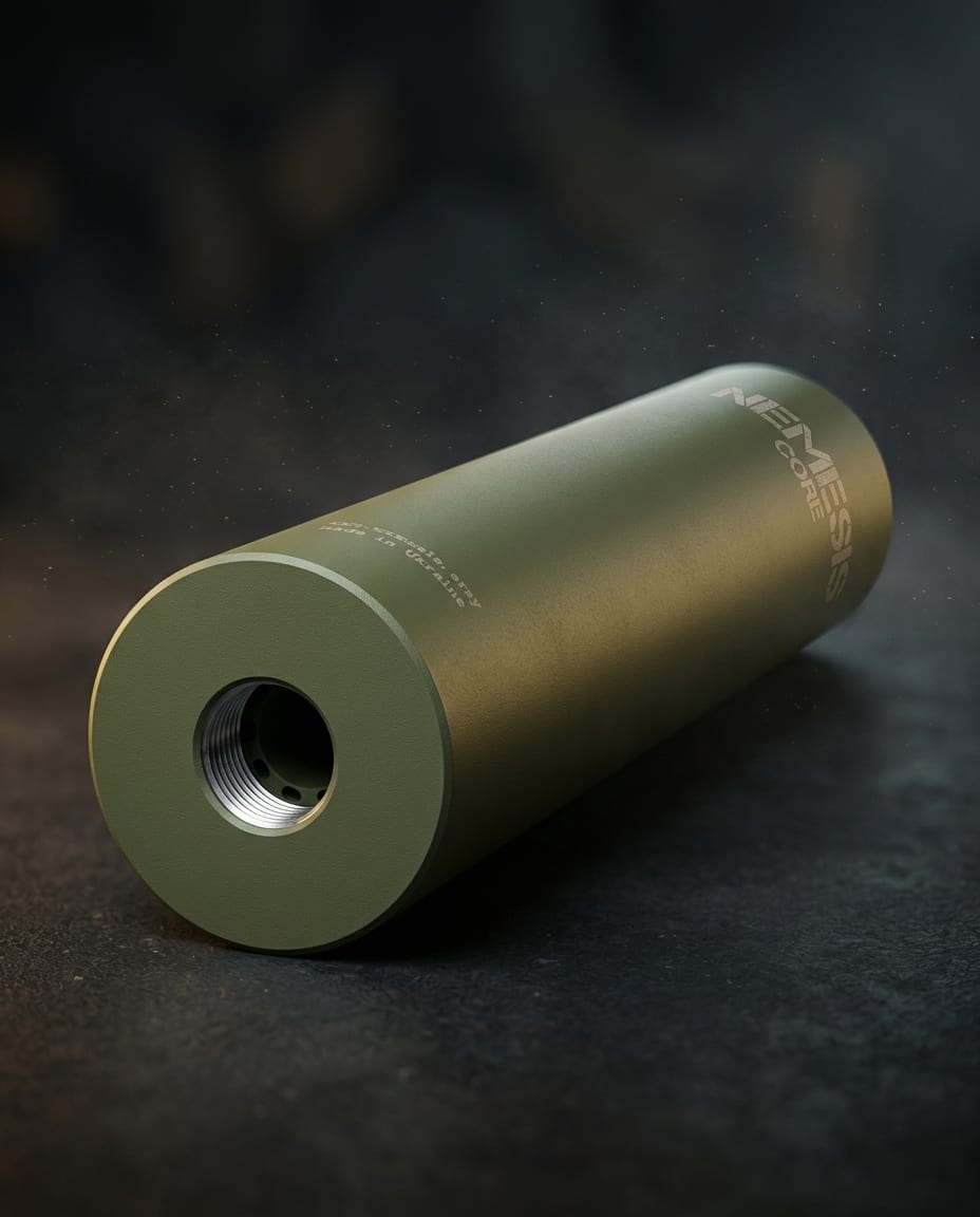 Різьбовий кінець саундмодератора NEMESIS CORE 7.62 O.D. Green - вид на приєднувальну різьбу під кутом