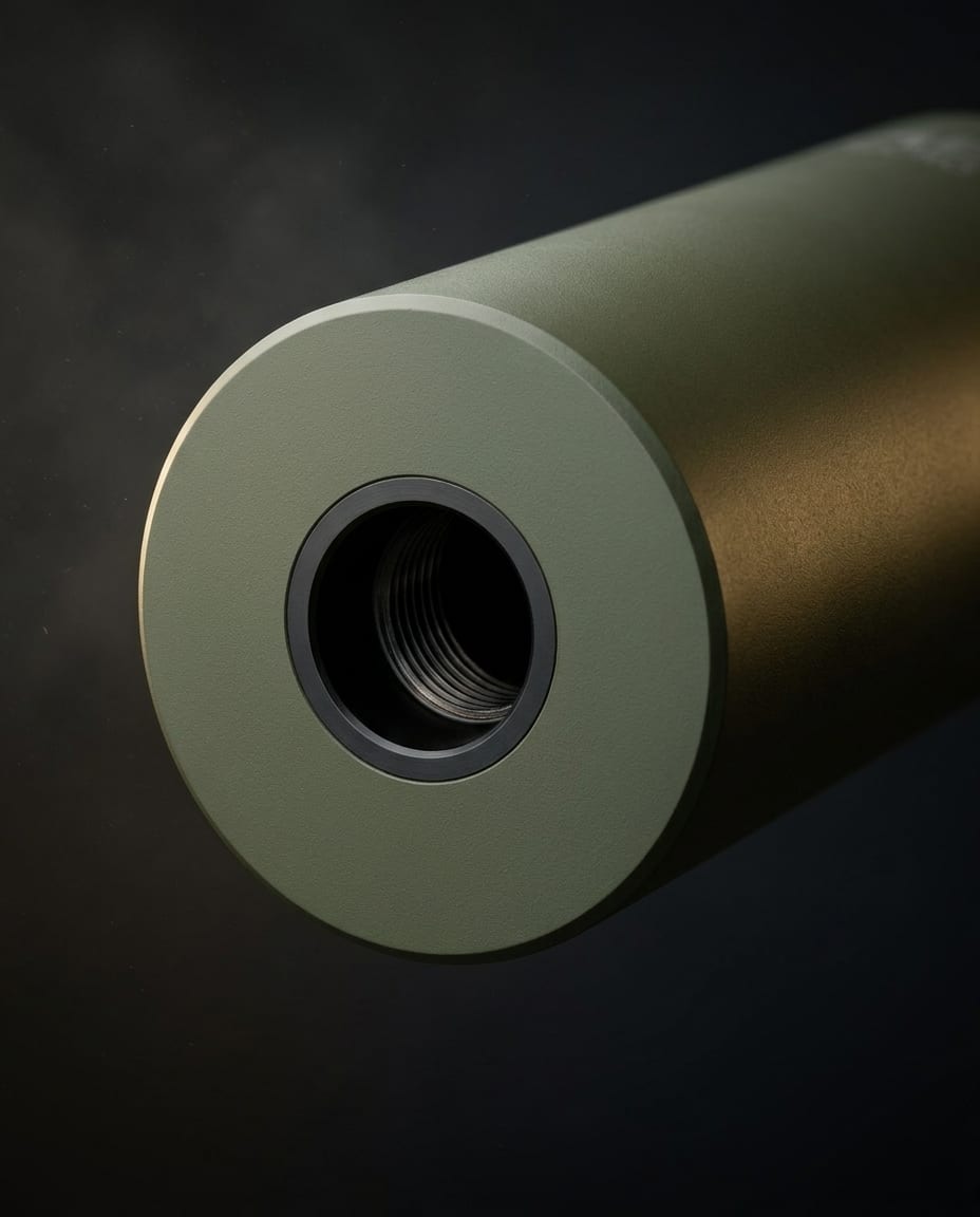 Проксимальний торець глушника NEMESIS MICRO 7.62 O.D. Green - приєднувальна різьба і внутрішній канал